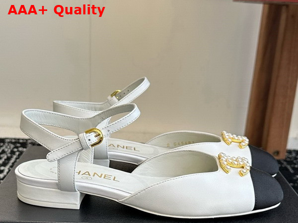 Chanel Mary Janes Pump Lambskin and Grosgrain White and Black Replica