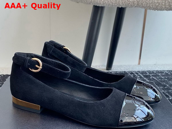 Chanel Mary Janes Pump in Black Suede and Patent Calfskin Replica