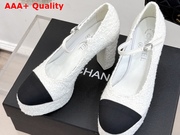 Chanel Mary Janes Tweed and Grosgrain White and Black G46434 Replica