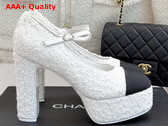 Chanel Mary Janes Tweed and Grosgrain White and Black G46434 Replica