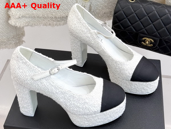 Chanel Mary Janes Tweed and Grosgrain White and Black G46434 Replica