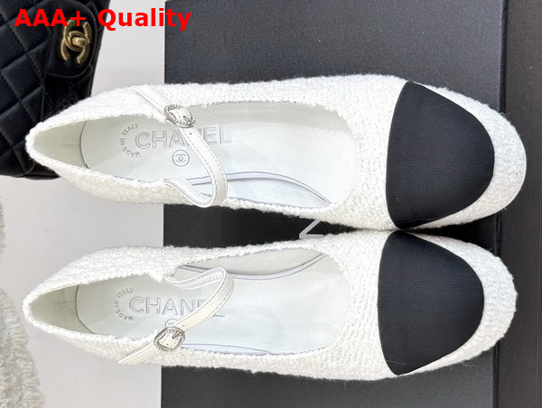 Chanel Mary Janes Tweed and Grosgrain White and Black G46434 Replica