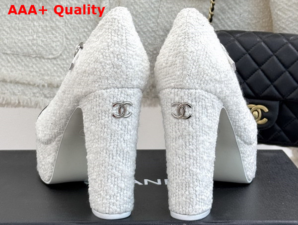 Chanel Mary Janes Tweed and Grosgrain White and Black G46434 Replica