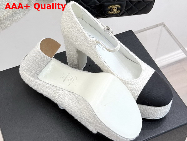 Chanel Mary Janes Tweed and Grosgrain White and Black G46434 Replica