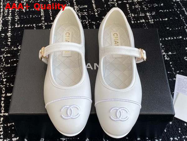 Chanel Mary Janes in White Lambskin G46467 Replica