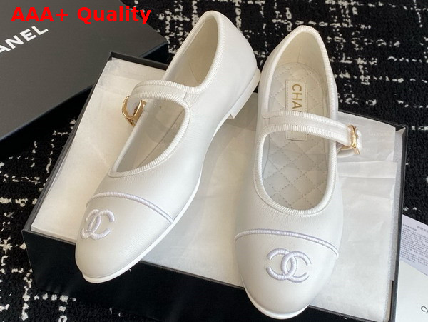 Chanel Mary Janes in White Lambskin G46467 Replica