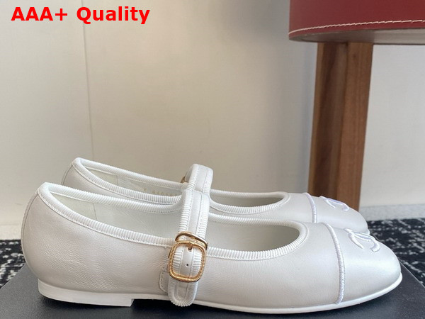 Chanel Mary Janes in White Lambskin G46467 Replica