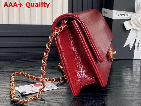 Chanel Maxi Clutch Bag in Burgundy Grained Shiny Calfskin Gold Tone Metal AS5182 Replica