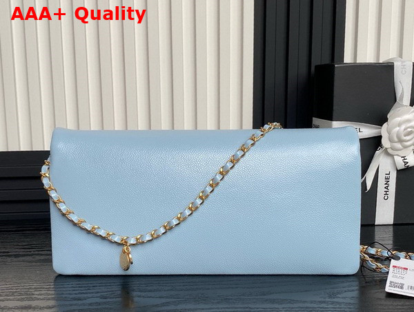 Chanel Maxi Clutch Bag in Light Blue Grained Shiny Calfskin Gold Tone Metal AS5182 Replica