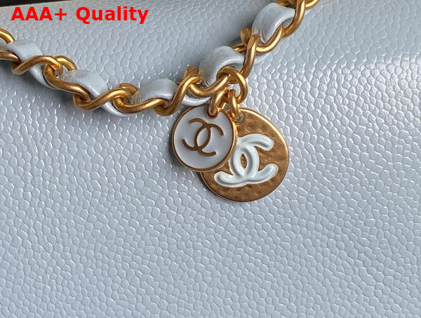 Chanel Maxi Clutch Bag in Light Blue Grained Shiny Calfskin Gold Tone Metal AS5182 Replica