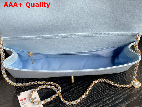 Chanel Maxi Clutch Bag in Light Blue Grained Shiny Calfskin Gold Tone Metal AS5182 Replica