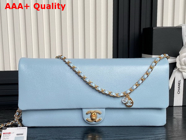 Chanel Maxi Clutch Bag in Light Blue Grained Shiny Calfskin Gold Tone Metal AS5182 Replica