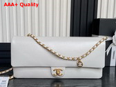 Chanel Maxi Clutch Bag in White Grained Shiny Calfskin Gold Tone Metal AS5182 Replica
