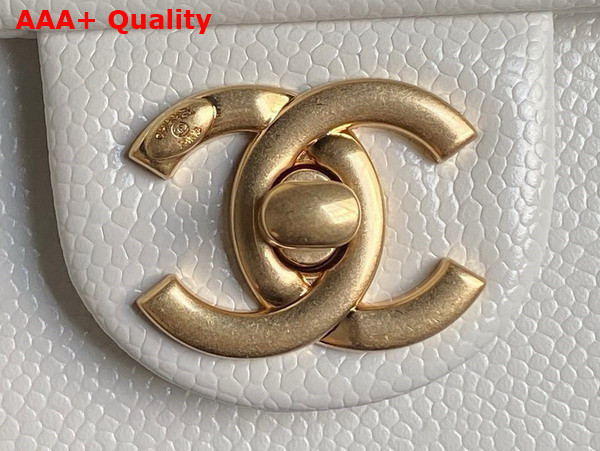 Chanel Maxi Clutch Bag in White Grained Shiny Calfskin Gold Tone Metal AS5182 Replica
