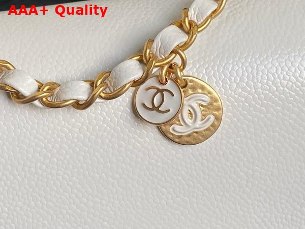 Chanel Maxi Clutch Bag in White Grained Shiny Calfskin Gold Tone Metal AS5182 Replica