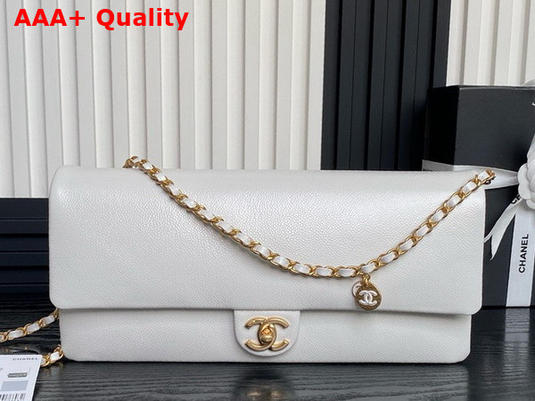 Chanel Maxi Clutch Bag in White Grained Shiny Calfskin Gold Tone Metal AS5182 Replica