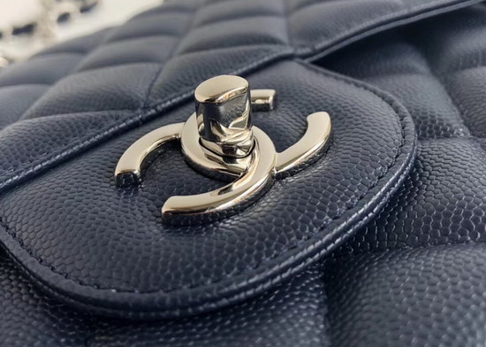 Chanel Maxi Flap Bag in Navy Blue Grained Calfskin