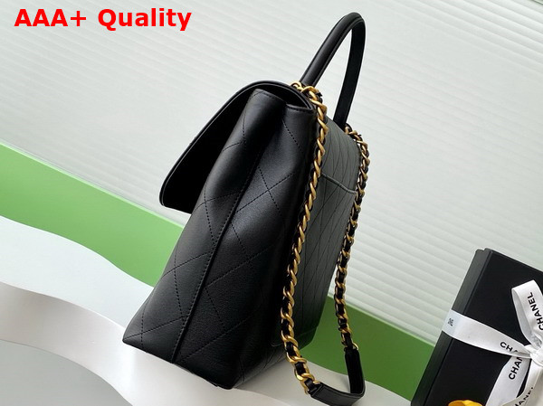 Chanel Maxi Flap Bag with Top Handle in Black Calfskin Gold Tone Metal AS5543 Replica