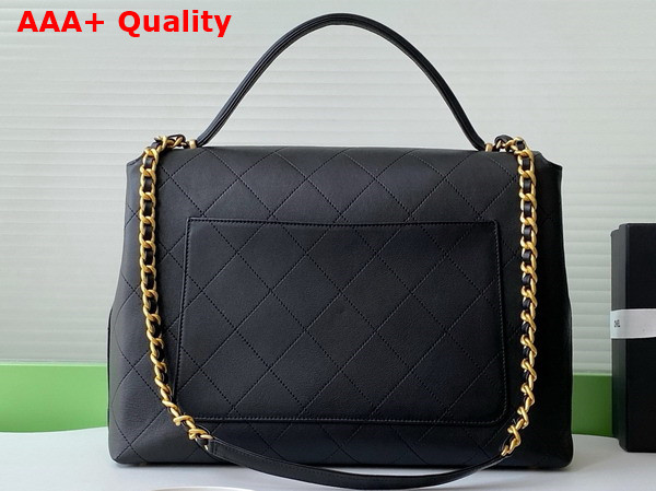Chanel Maxi Flap Bag with Top Handle in Black Calfskin Gold Tone Metal AS5543 Replica