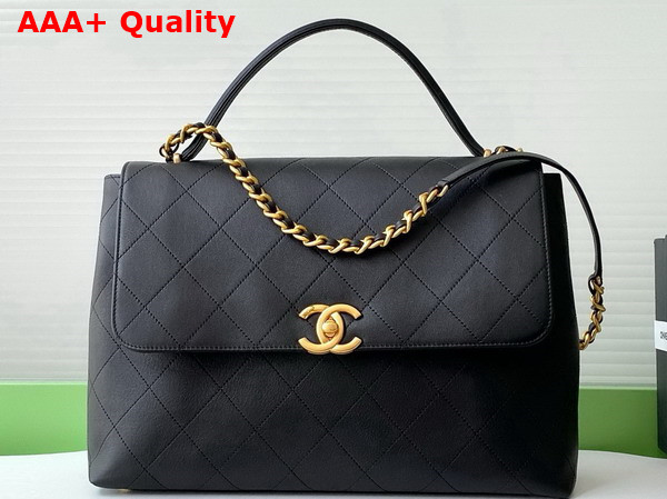 Chanel Maxi Flap Bag with Top Handle in Black Calfskin Gold Tone Metal AS5543 Replica