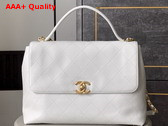 Chanel Maxi Flap Bag with Top Handle in White Calfskin Gold Tone Metal AS5543 Replica