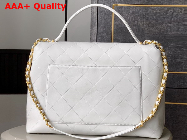Chanel Maxi Flap Bag with Top Handle in White Calfskin Gold Tone Metal AS5543 Replica