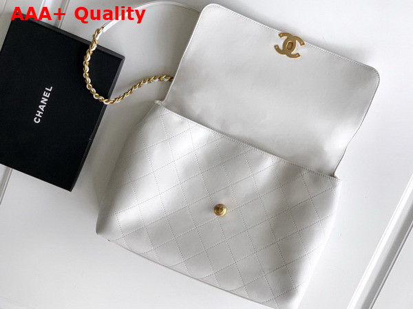 Chanel Maxi Flap Bag with Top Handle in White Calfskin Gold Tone Metal AS5543 Replica