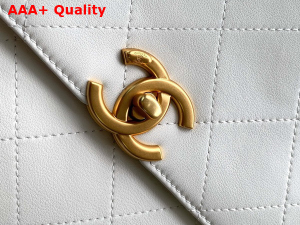 Chanel Maxi Flap Bag with Top Handle in White Calfskin Gold Tone Metal AS5543 Replica