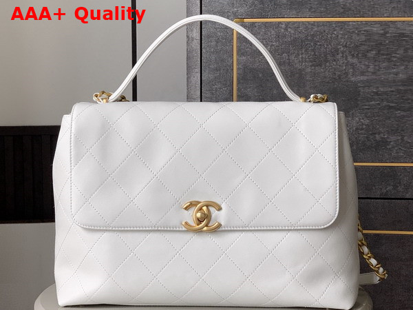 Chanel Maxi Flap Bag with Top Handle in White Calfskin Gold Tone Metal AS5543 Replica