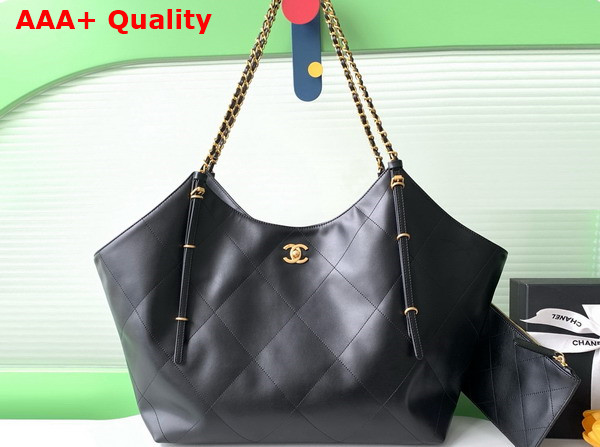 Chanel Maxi Shopping Bag Calfskin Gold Tone Metal Black AS5463 Replica