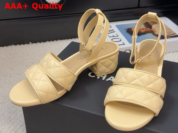 Chanel Medium Heel Sandal in Beige Lambskin G46429 Replica