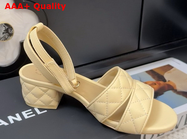 Chanel Medium Heel Sandal in Beige Lambskin G46429 Replica