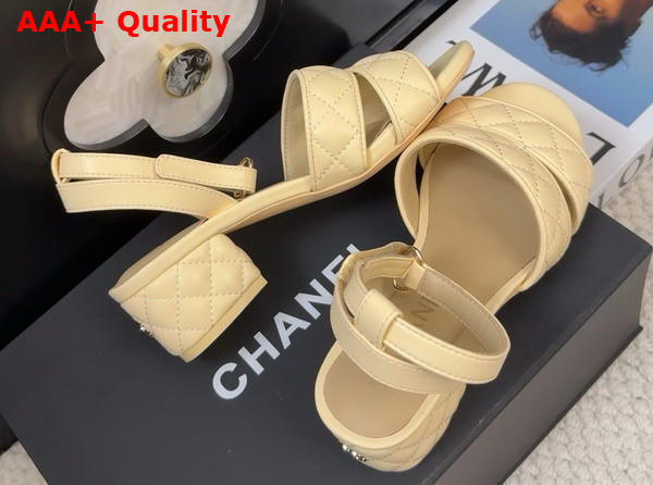 Chanel Medium Heel Sandal in Beige Lambskin G46429 Replica