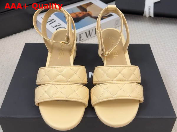 Chanel Medium Heel Sandal in Beige Lambskin G46429 Replica