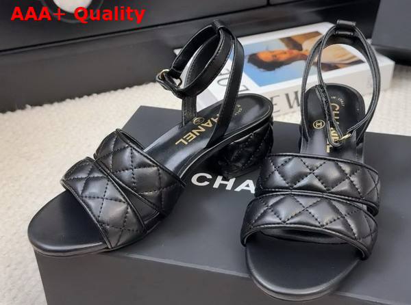 Chanel Medium Heel Sandal in Black Lambskin G46429 Replica