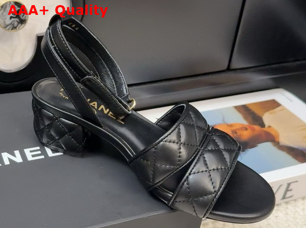 Chanel Medium Heel Sandal in Black Lambskin G46429 Replica