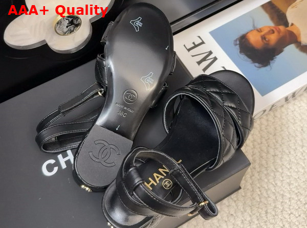 Chanel Medium Heel Sandal in Black Lambskin G46429 Replica
