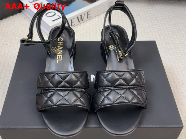 Chanel Medium Heel Sandal in Black Lambskin G46429 Replica
