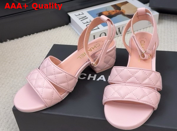 Chanel Medium Heel Sandal in Light Pink Lambskin G46429 Replica