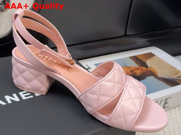 Chanel Medium Heel Sandal in Light Pink Lambskin G46429 Replica