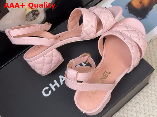 Chanel Medium Heel Sandal in Light Pink Lambskin G46429 Replica