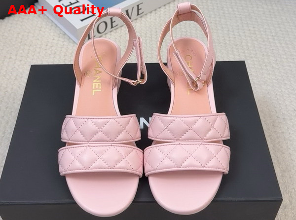Chanel Medium Heel Sandal in Light Pink Lambskin G46429 Replica
