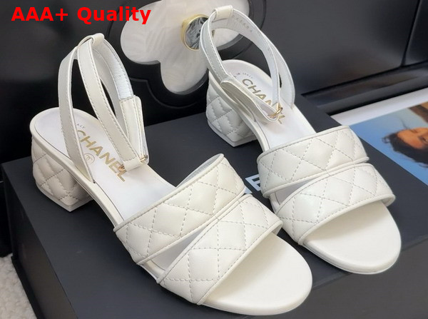 Chanel Medium Heel Sandal in White Lambskin G46429 Replica