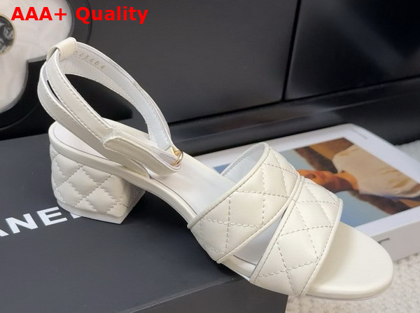 Chanel Medium Heel Sandal in White Lambskin G46429 Replica
