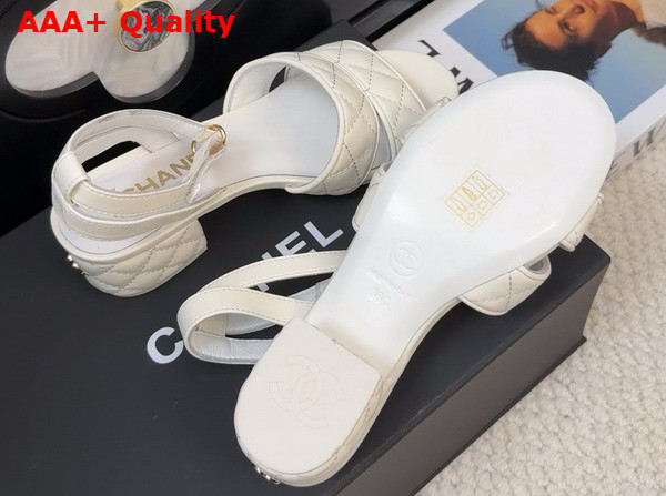 Chanel Medium Heel Sandal in White Lambskin G46429 Replica