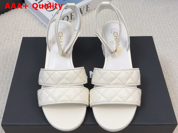 Chanel Medium Heel Sandal in White Lambskin G46429 Replica