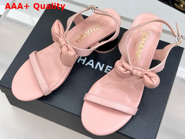 Chanel Medium Heel Sandals in Light Pink Lambskin G46192 Replica