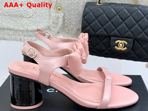 Chanel Medium Heel Sandals in Light Pink Lambskin G46192 Replica