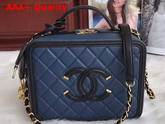 Chanel Medium Vanity Case in Dark Blue Grained Calfskin Gold Hardware Replica