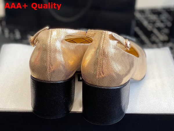 Chanel Mid Heel Pump in Gold and Black Lambskin Replica